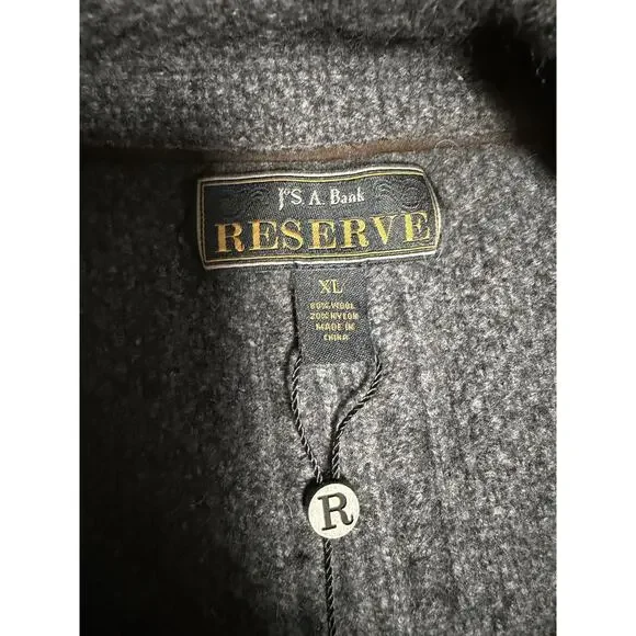 Jos A Bank Reserve Sweater Mens XL Gray Wool Button Front Elbow Patch Cardigan